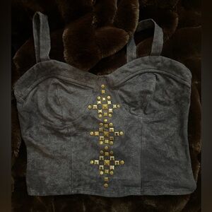 Crop Top Denim Style with Gold Embellishments Small S Blue